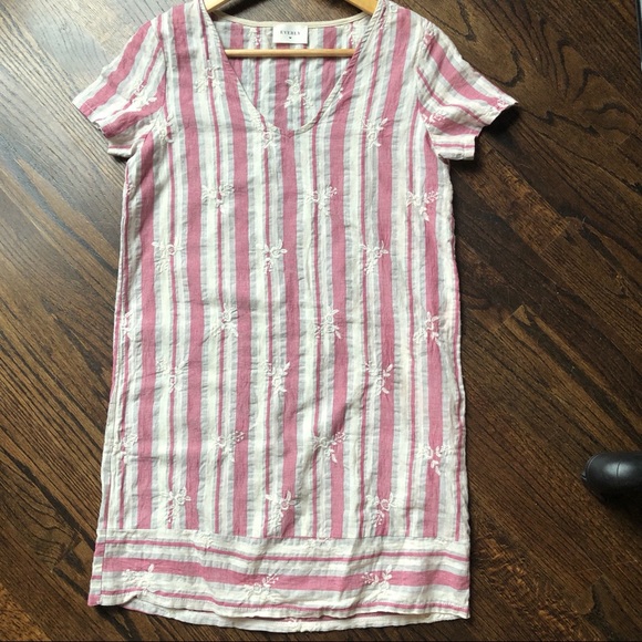 Everly Red and Blue Striped Boho Mini Dress Sz Sm - Picture 4 of 6